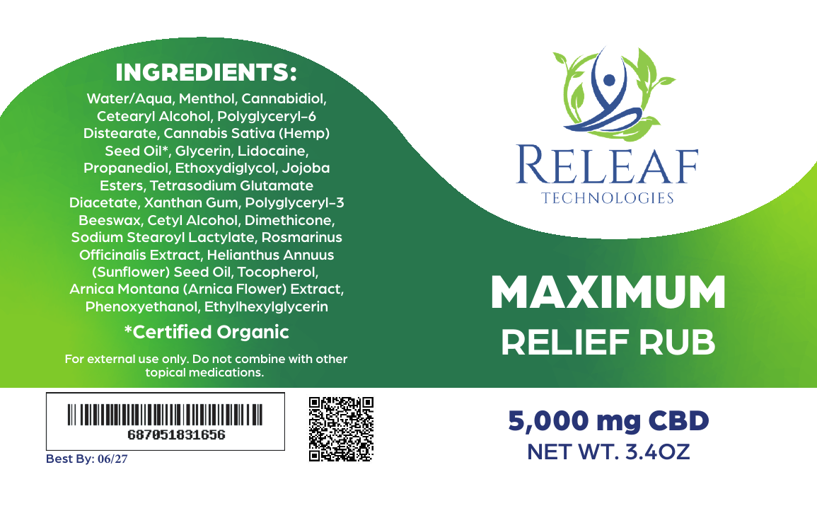 Maximum Relief Rub label